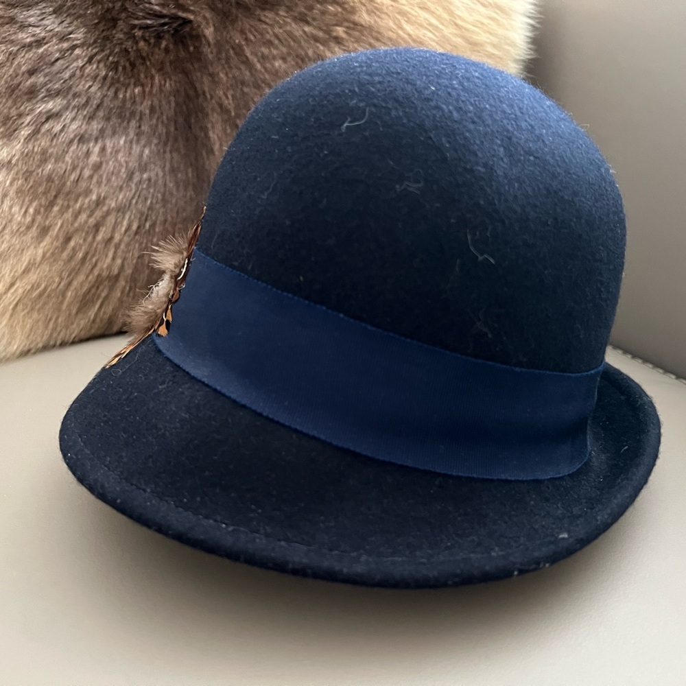Jessica Navy Cloche Hat with Feather Detail - Picture 4 of 7
